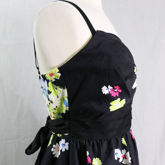 Torrid Fit & Flare Dress 12 Black Floral Sweetheart Neck Waist Tie Full Skirt - Picture 5 of 16